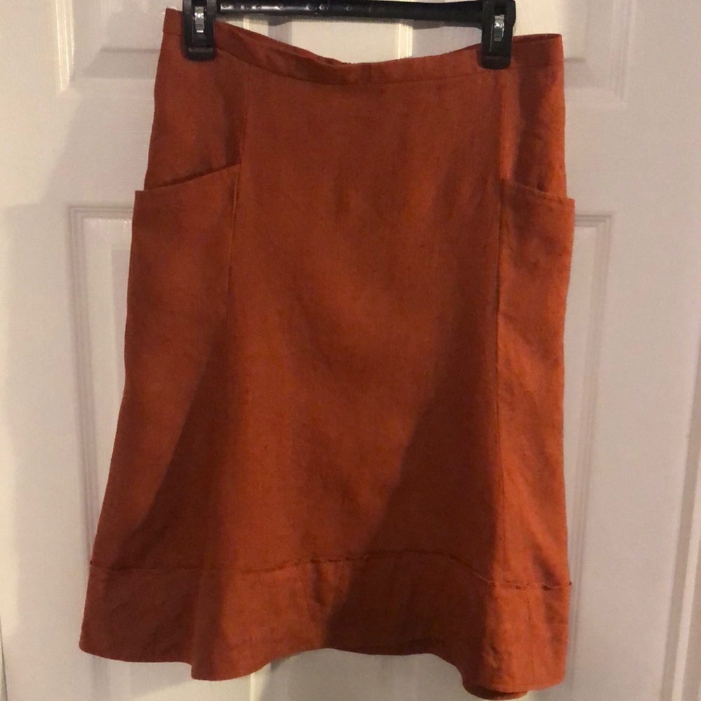 Zara Basic Women’s Linen Flowy Boho A-Line Burnt Orange Skirt Size m
